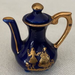 Vintage Limoges Cobalt and Gold Miniature Teapot with Lid